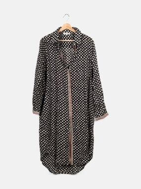 Black and Cream Geometric Tiered Long Sleeve Flowy Maxi Dress